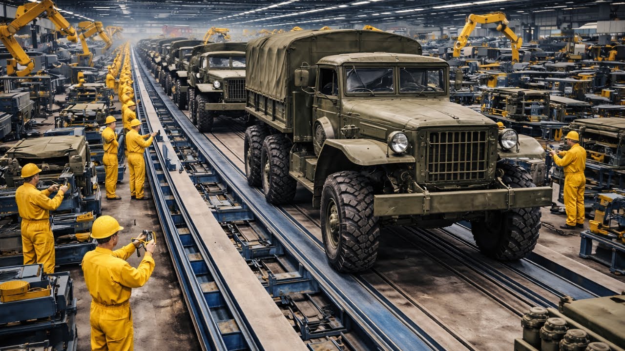 Inside a WWII Vehicle Factory: Military Truck Construction ASMR (Veo 3)
