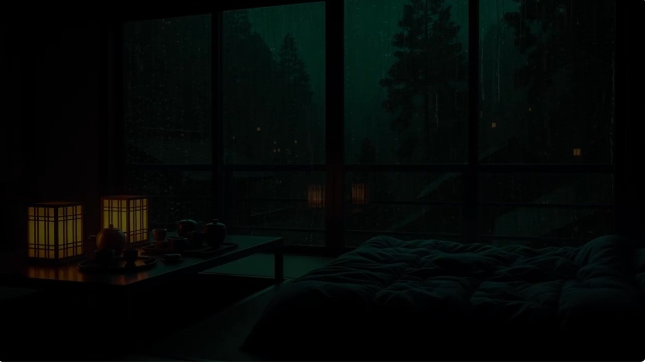 Deep Forest Winter Rain in a Dark Bedroom | Peaceful Cabin Ambience for Deep Sleep 🌧 (No Ads)