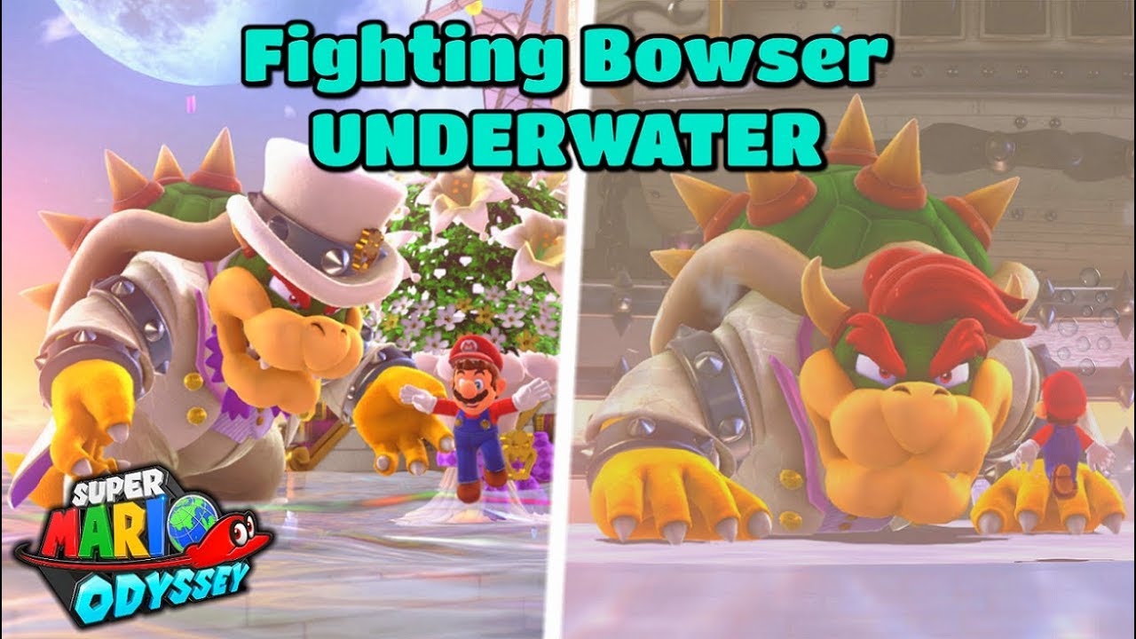 Fighting Bowser UNDERWATER! (Flooded Cloud Kingdom Boss Arena) - Super Mario Odyssey