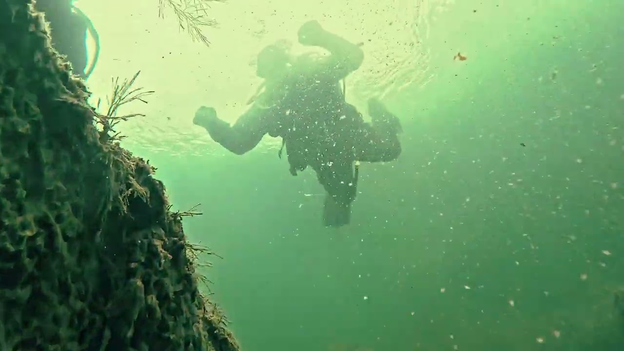 Diving in Rummu Estonia. Prison, limestone quarry. 