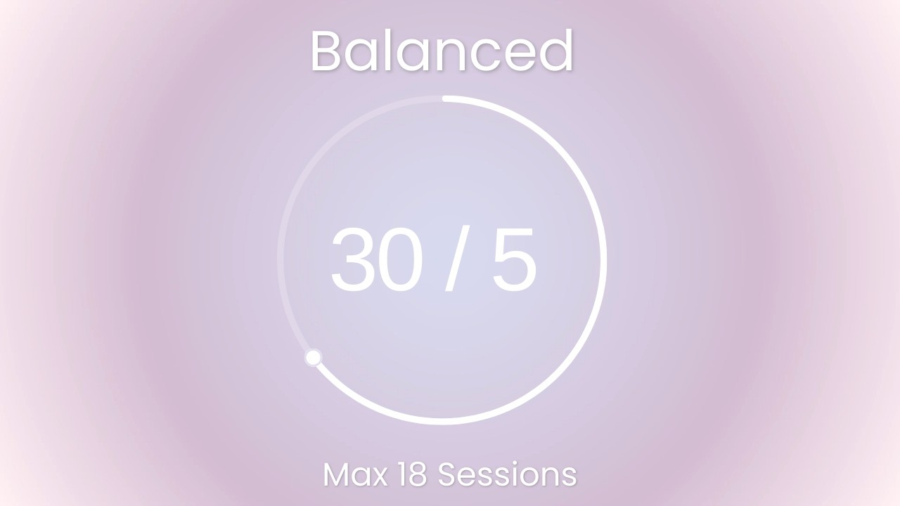 Balanced Pomodoro 30/5 | Soft Lavender Dream Whisper 💜 18 Sessions | #E6E6FA #D8BFD8 #F8F8FF