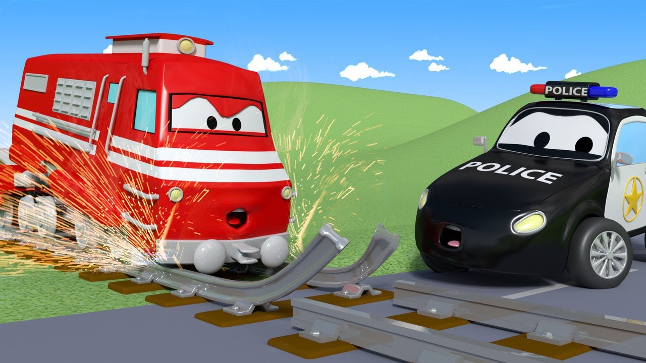 Troy de TREIN kan niet verder rijden door een KAPOTTE treinrails  🚒 Autostad 🚓 cartoon voor kinderen