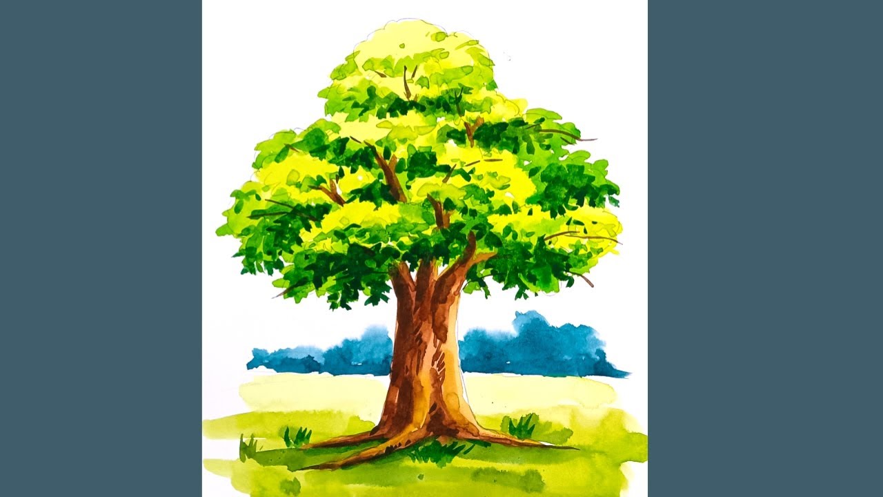 Tree drawing step by step with watercolour/Tree drawing watercolour full tutorial for beginners 