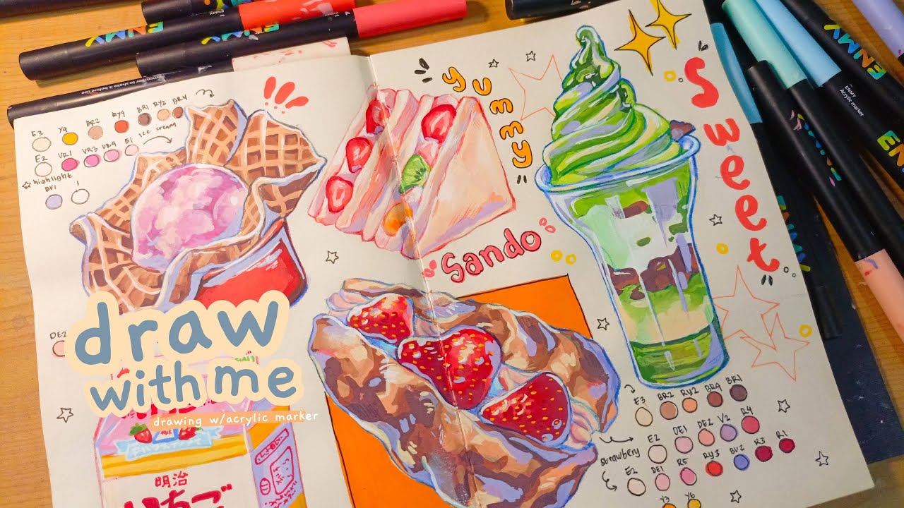 draw with me, food illustration with acrylic marker/ Enmy・✭˚˙