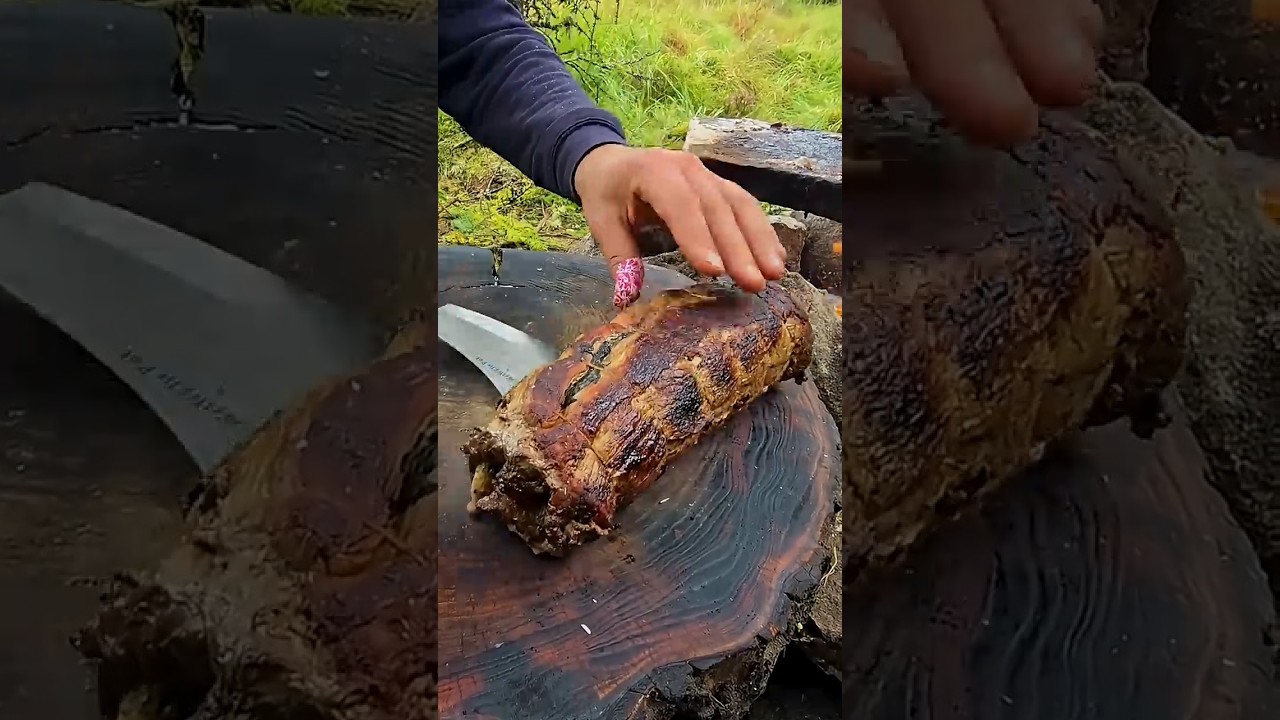 Juicy Steak Rolls in the Forest | Primitive Campfire ASMR Cooking 