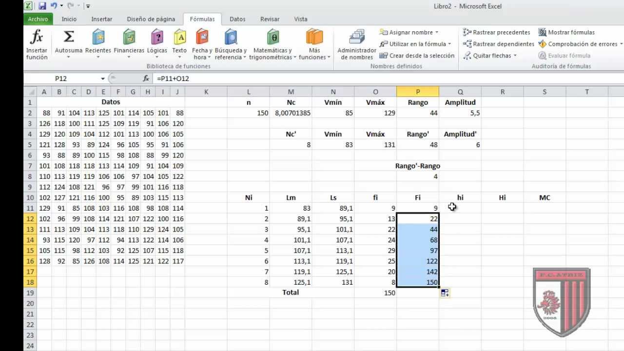 Tabla de frecuencias en Excel para datos agrupados