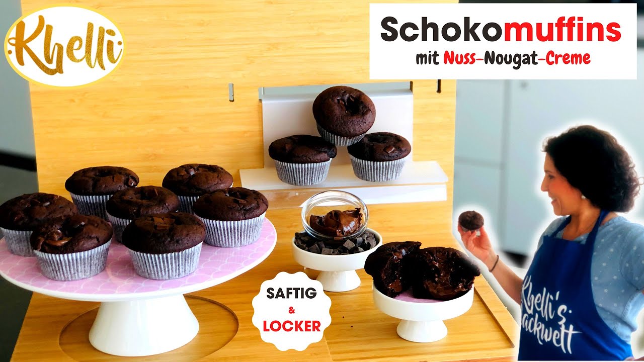 Schoko Muffins mit Nuss-Nougat-Creme /saftige Muffins mit flüssigem Kern/schnell und einfach