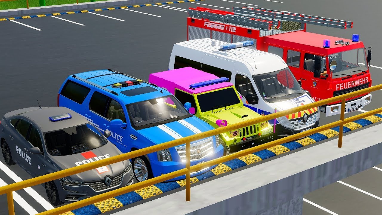 VOLKSWAGEN, FORD, DACIA POLICE CARS & MERCEDES FIRE TRUCK VEHICLES TRANSPORTING ! FS22 #52