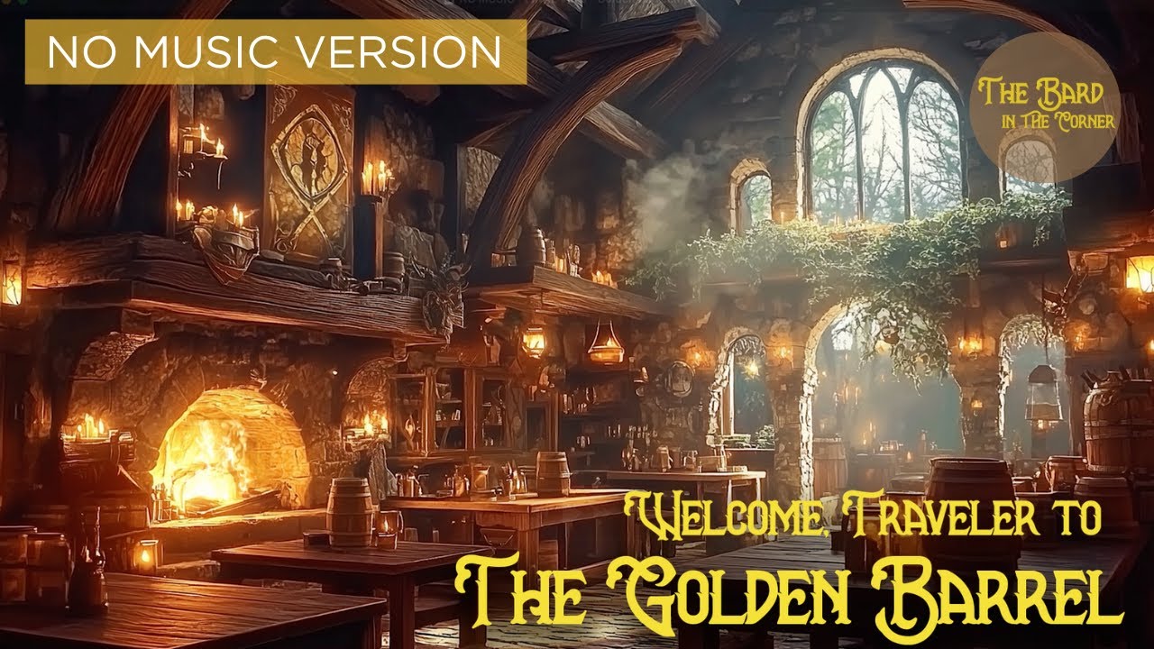 The Golden Barrel ~ Tavern Ambience | Chatter, Clinking Glasses, Fire Crackling, Birdsong | NO MUSIC