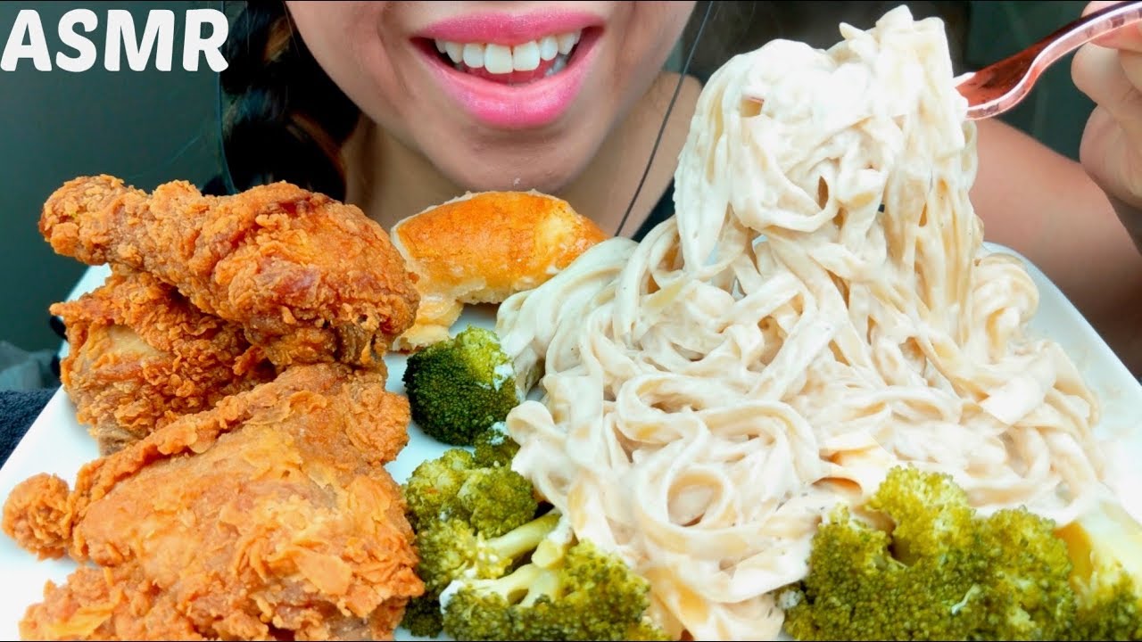 ASMR Fettuccine Alfredo + Fried Chicken 🍗🍝 *No Talking* 먹방 suellASMR