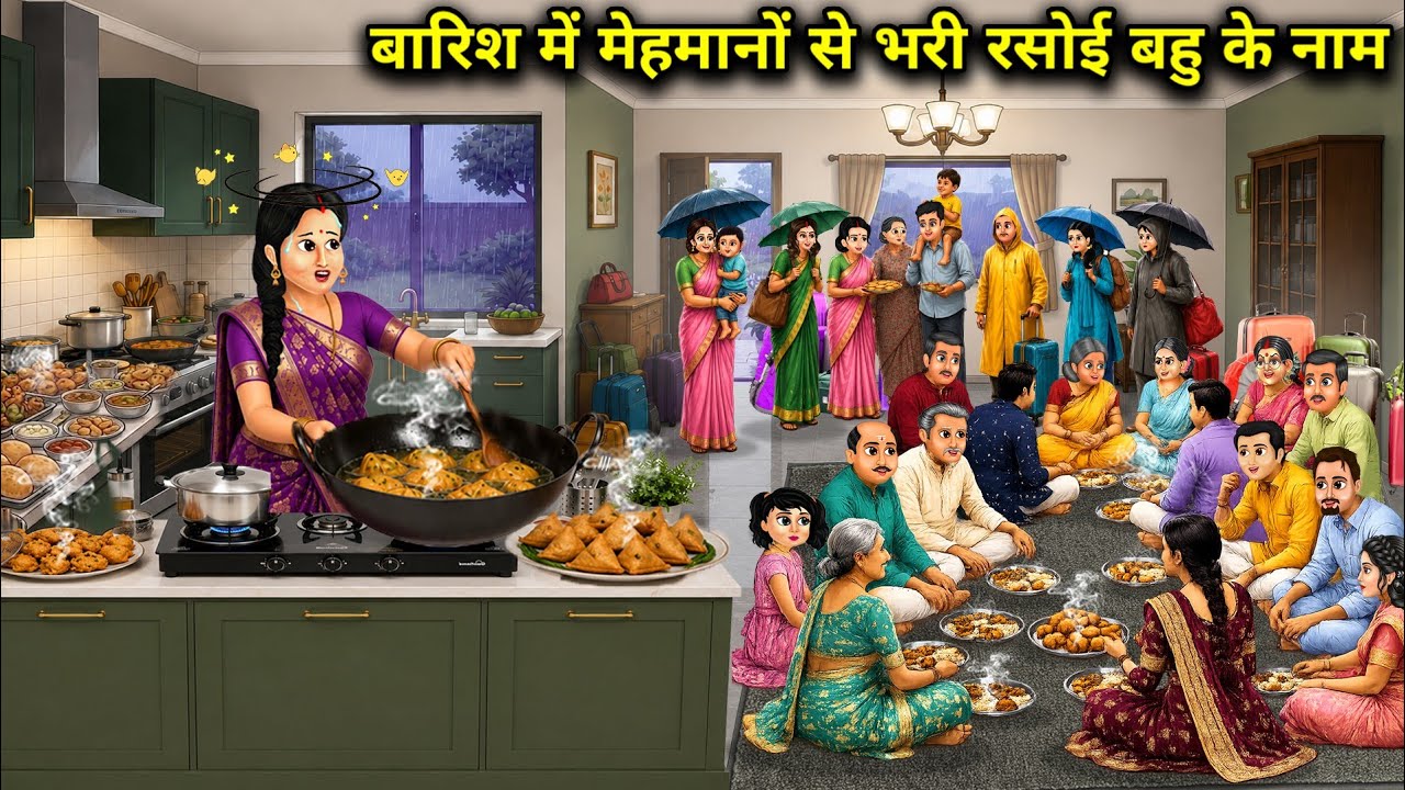  बारिश में मेहमानों से भरी रसोई बहु के नाम||Hindi Cartoon Stories||A kitchen full of guests during t