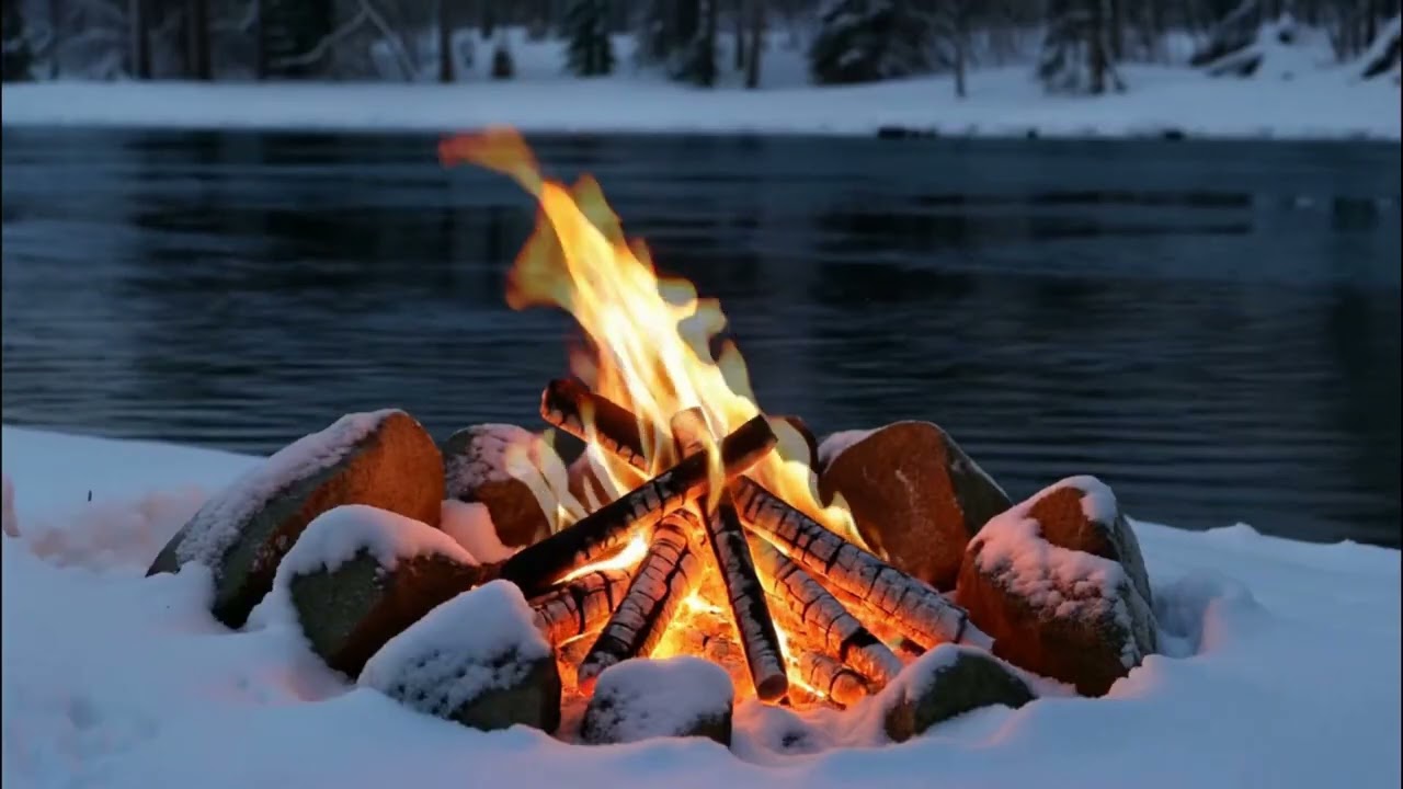 Peaceful Lakeside Campfire Ambience with Cozy Fire Crackles Only for Deep Relaxation