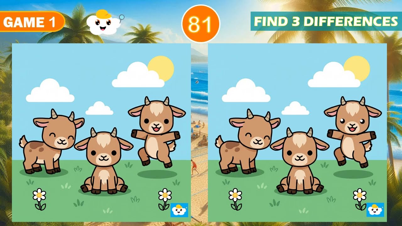 Spot The Difference Puzzle | Baby Goats Playing Kangaroo Mother And Baby Man Woman Tidying Room