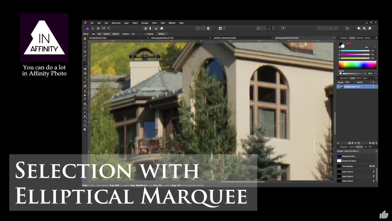 Selection using Elliptical Marquee in Affinity Photo