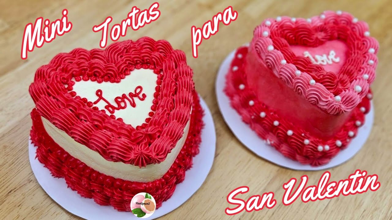 Mini Pasteles para San Valentin (te enseño hacer el bizcocho, crema 2 ingredientes) FACIL