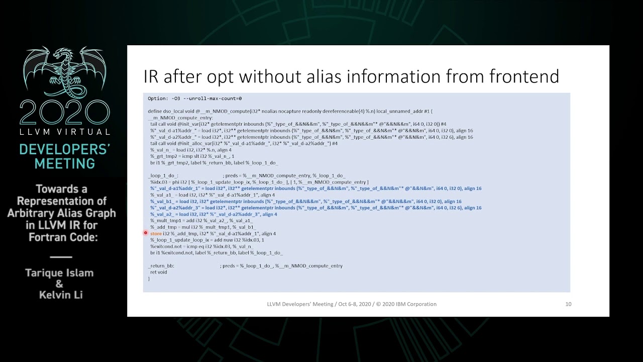 2020 LLVM Developers’ Meeting: K. Li & T. Islam “Towards a representation of arbitrary alias ...”