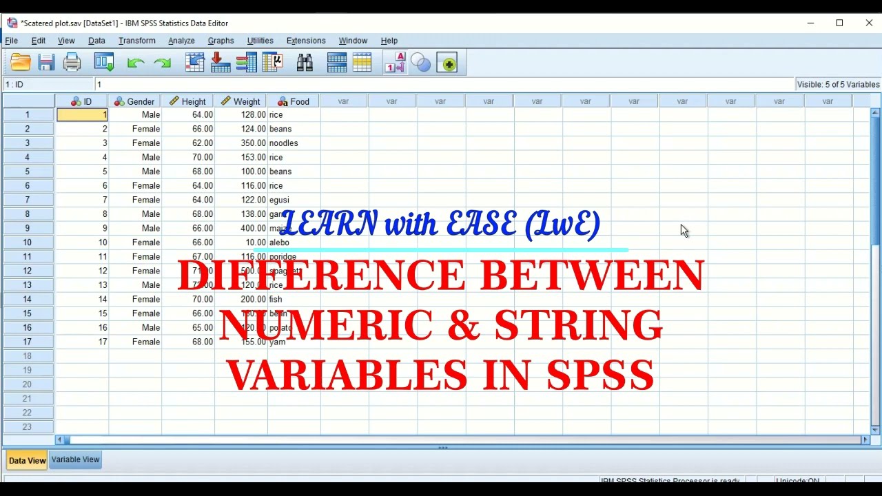 Difference between numeric and string variables in spss. #string #numerical #spss #variables
