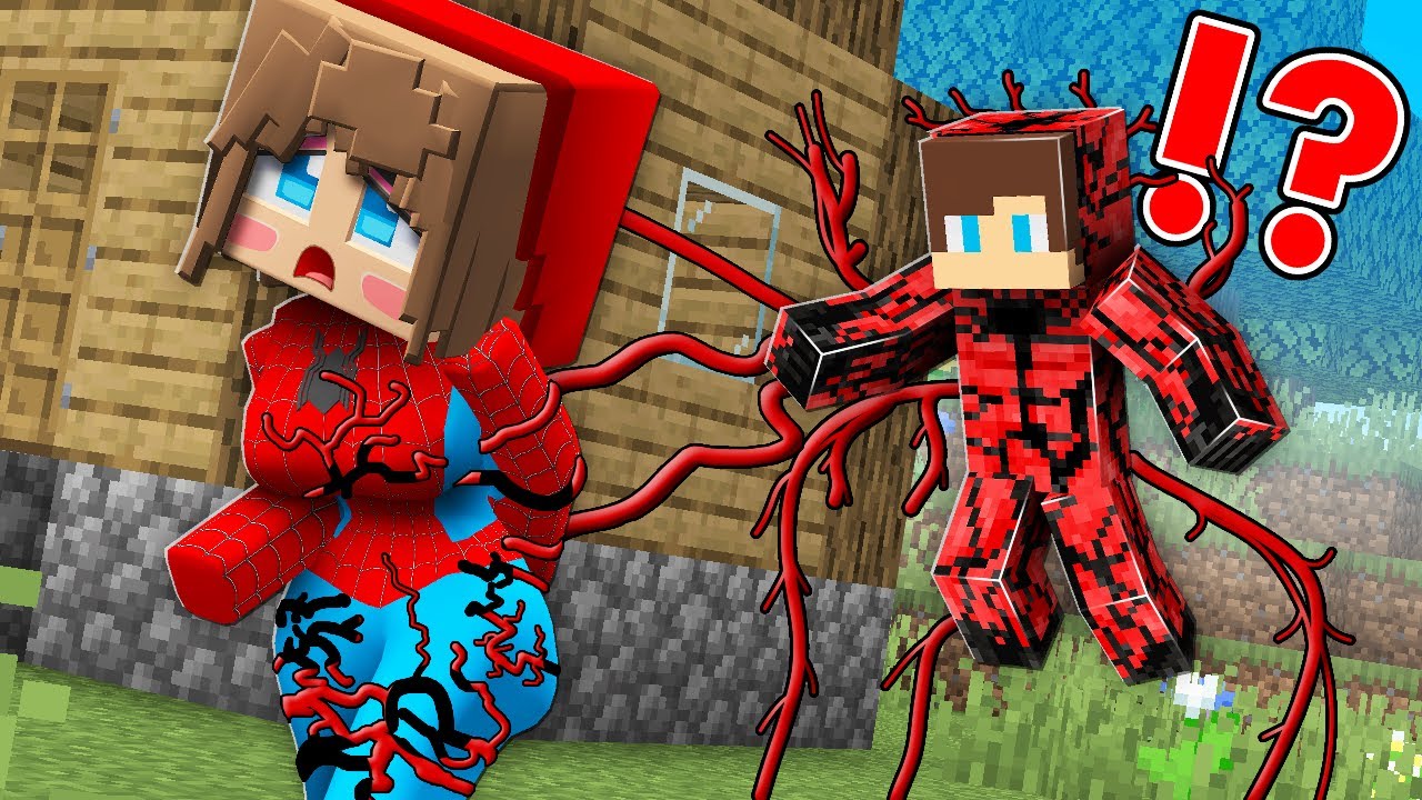 JJ became CARNAGE and trapped SPIDER GIRL in MInecraft - Maizen