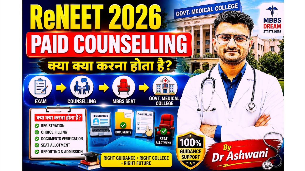 ReNEET 2026 Paid Counselling Complete Process Exam to MBBS Seat 🩺 Govt Medical College By Dr Ashwani
