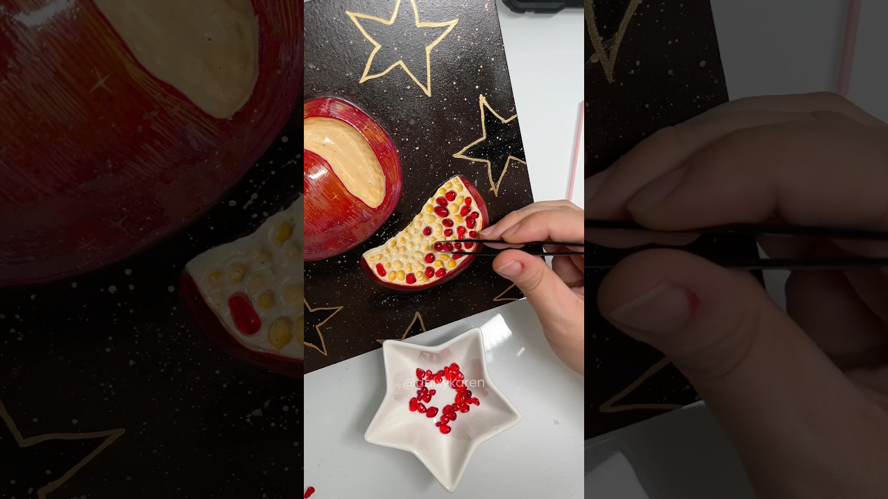 небольшой превью моей картины с гранатом ▢️ ⋆˙ ˖ &hearts;️ #искусство #глина #живопись #смешаннаятехника