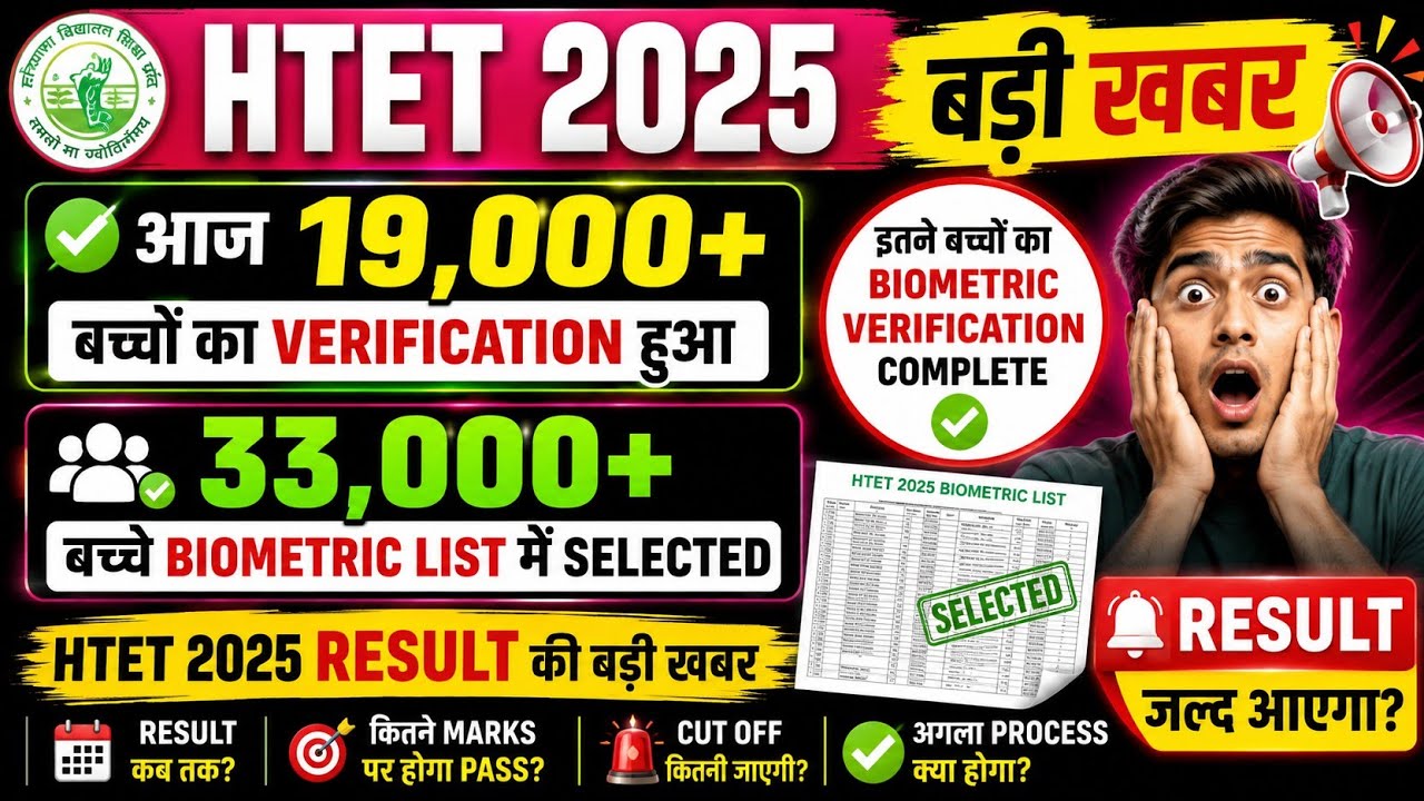 HTET 2025 BIG UPDATE 🔥 19,000+ Students' Biometric Verification Completed | 33,000+ Biometric Sel...