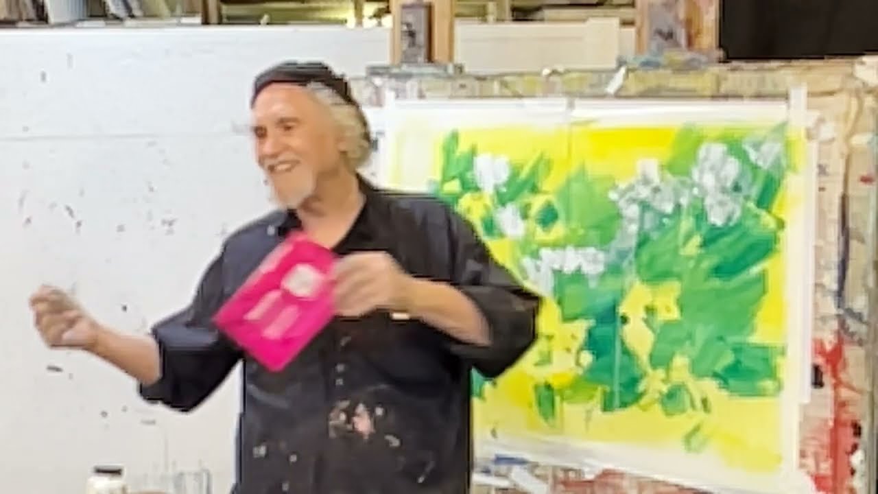Frank O'Cain: working in acrylic with a palette of orange, and green to build a planar structure.