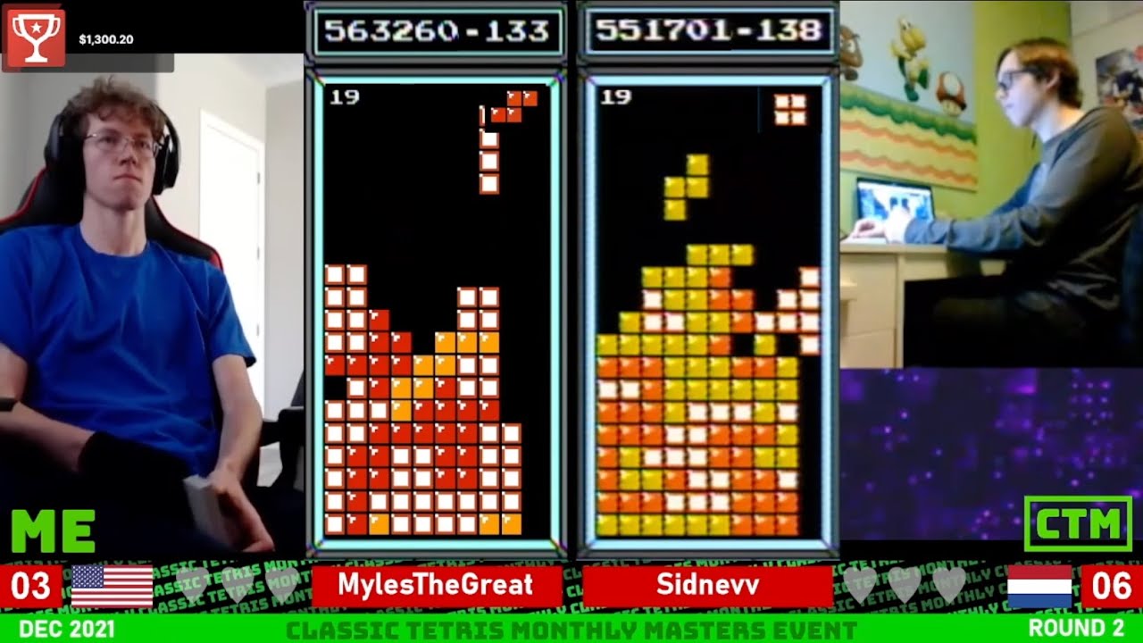 MASTERS Quarterfinal: Myles vs Sidnev ROLL VS TAP – Classic Tetris Monthly December 2021 [9/15]