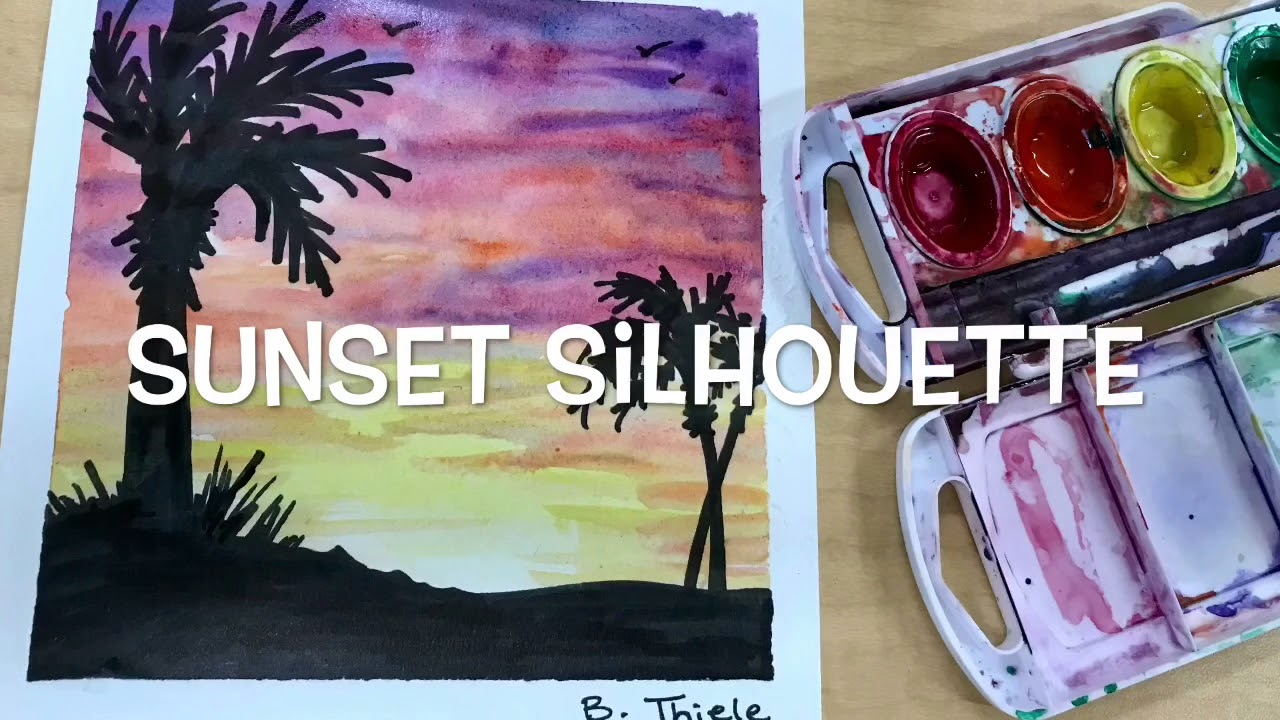 Sunset Silhouette with Watercolor Tutorial