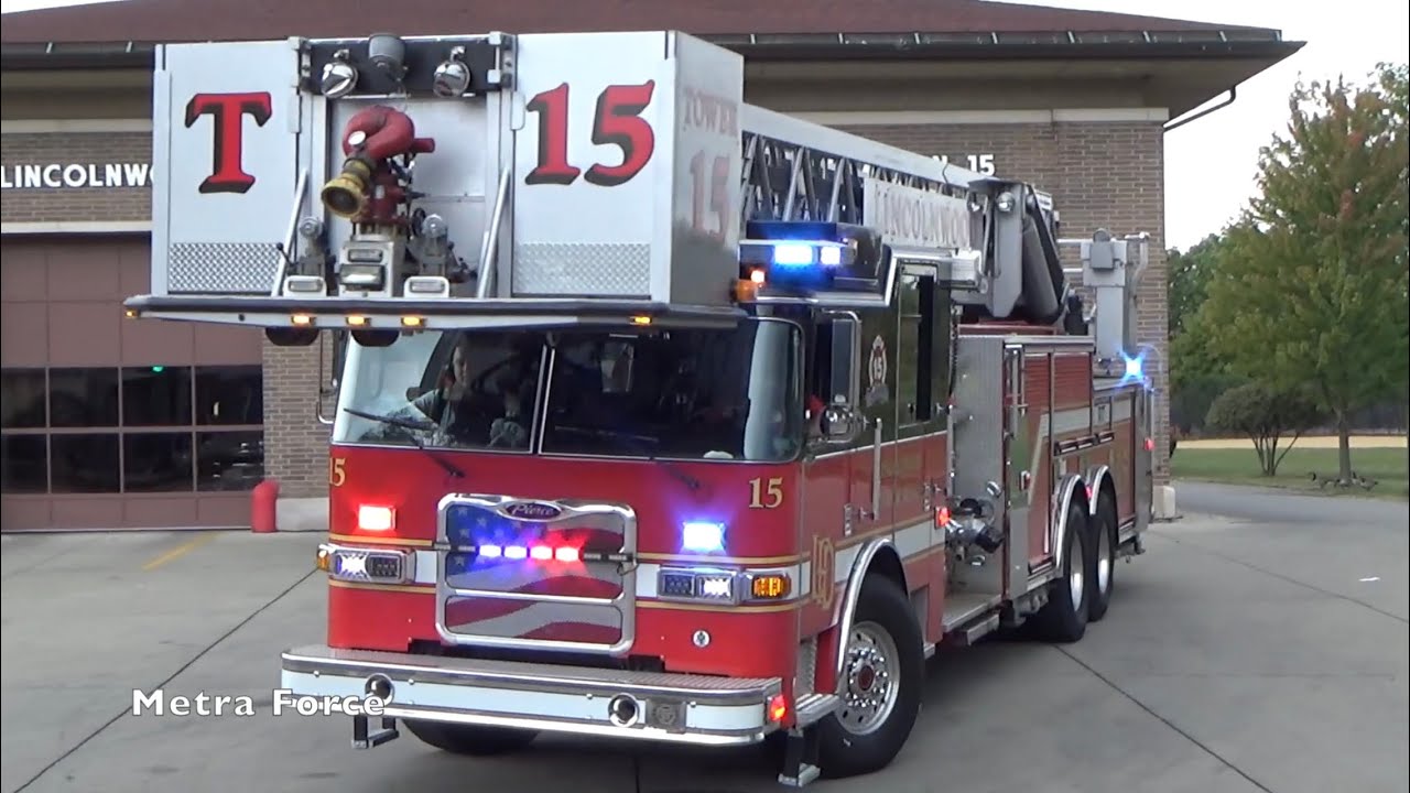 Lincolnwood IL Fire Dept Engine 15 & Tower 15 Responding
