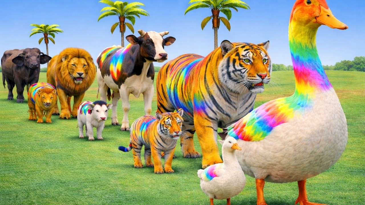 Long Slide Game With Elephant Gorilla Buffalo Hippopotamus Tiger 3d Animal Game Funny 3d Animals