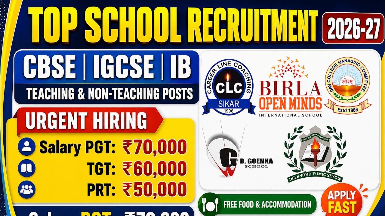 🔥 Latest School Vacancy 2026 | Teaching & Non-Teaching Jobs | PGT TGT PRT Recruitment | Salary ₹70K