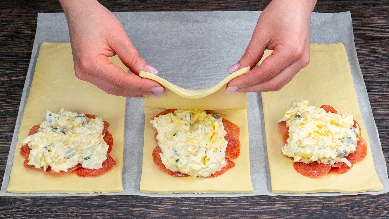 Moderne Torten - mit Blätterteig, Salami und einem Mix aus eingelegten Gurken!