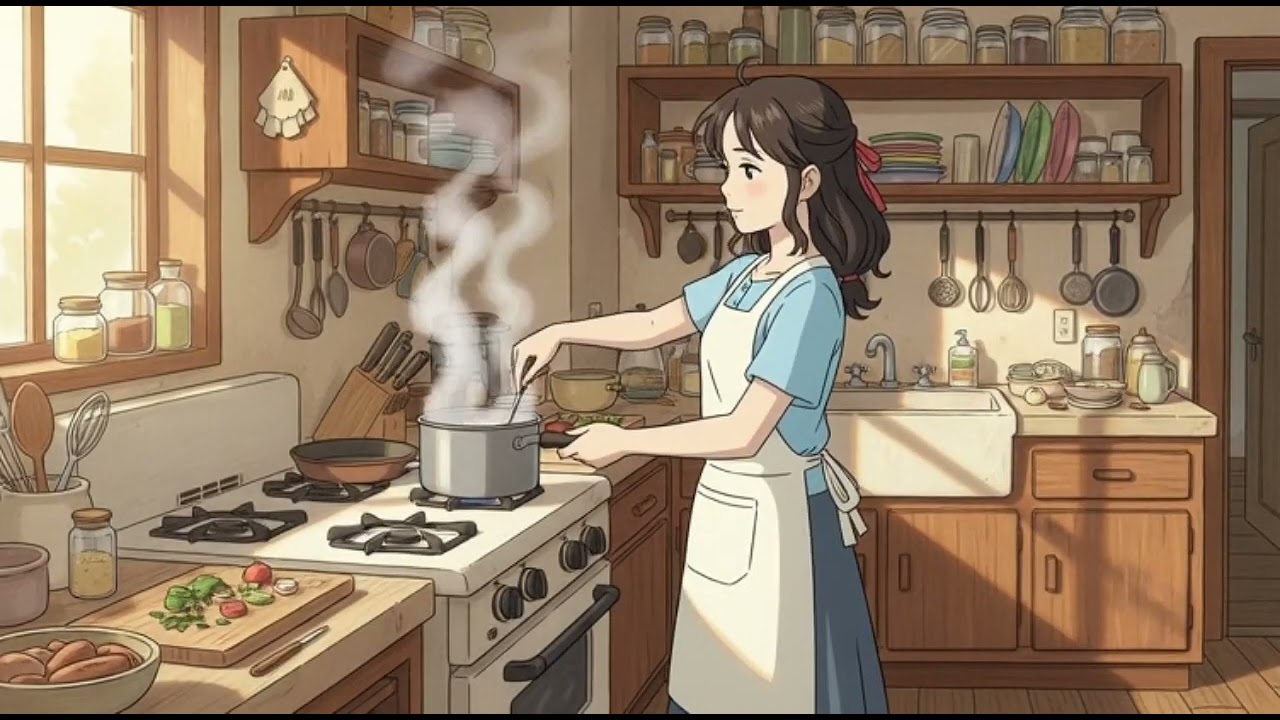 A simple rural life of a girl in the early morning