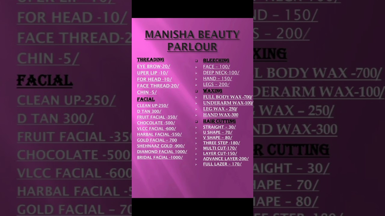 Parlour Price List Part 1 #youtuveshorts #dailyshorts #parlour #price #rate #youtubeshort #channel
