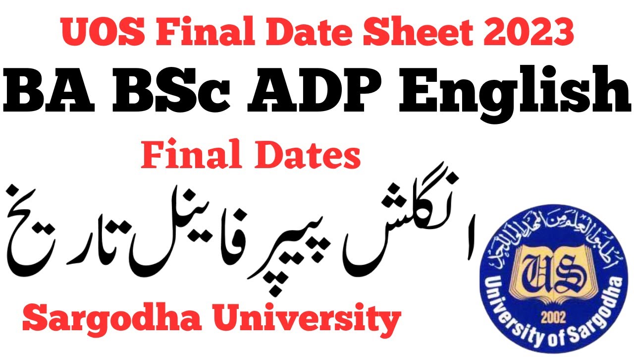 BA BSc ADA ADS English Paper Date Sheet 2023 Sargodha University | BA BSc ADP Exams 2023 UOS