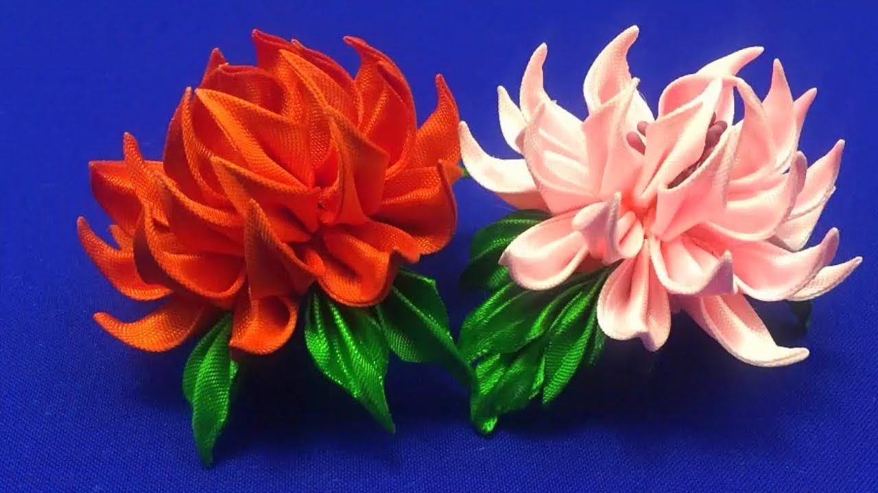 Ribbons flowers.Sharp kanzashi petal/Pétalo kanzashi afilado/Острый лепесток канзаши