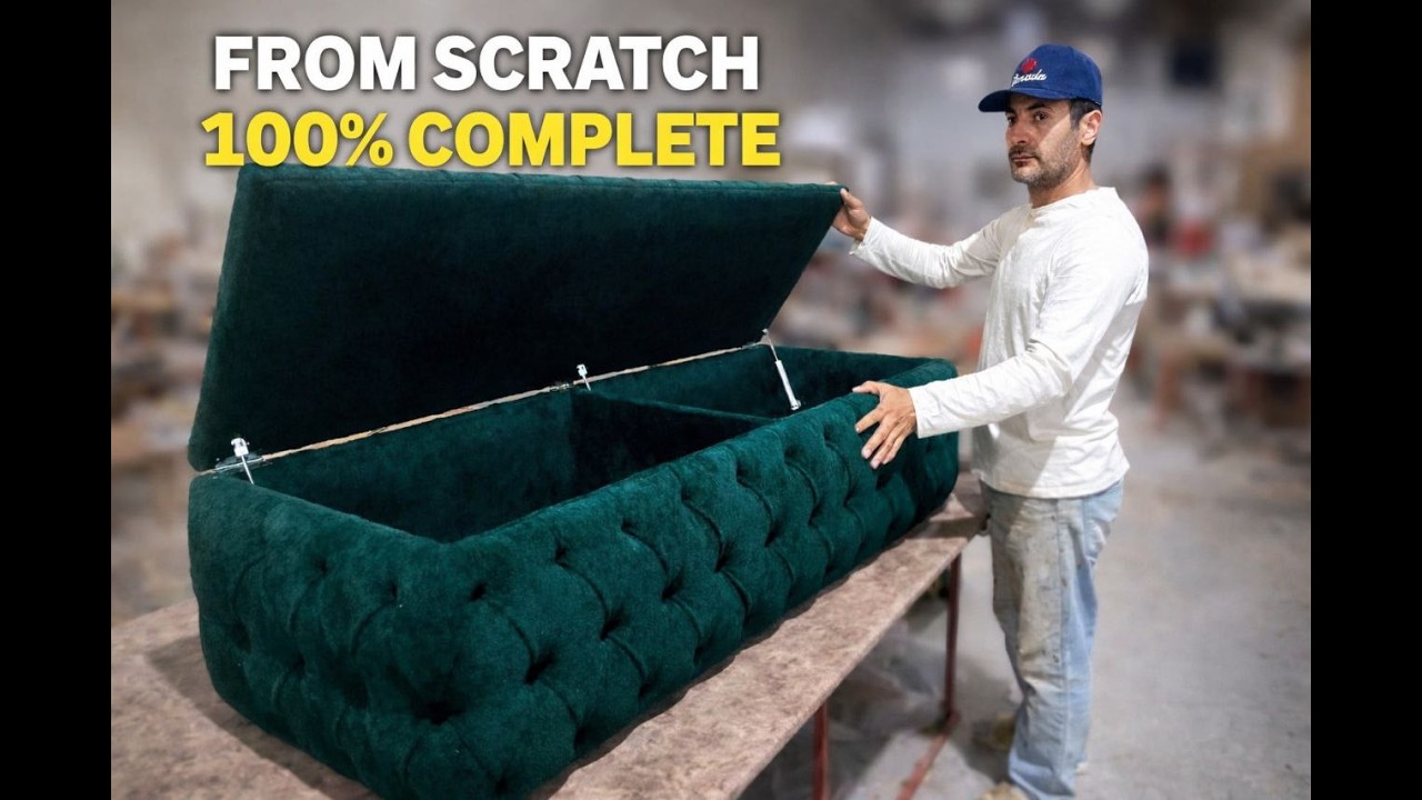 Tufted Ottoman with Hidden Storage + Gas Strut Installation (Complete DIY)