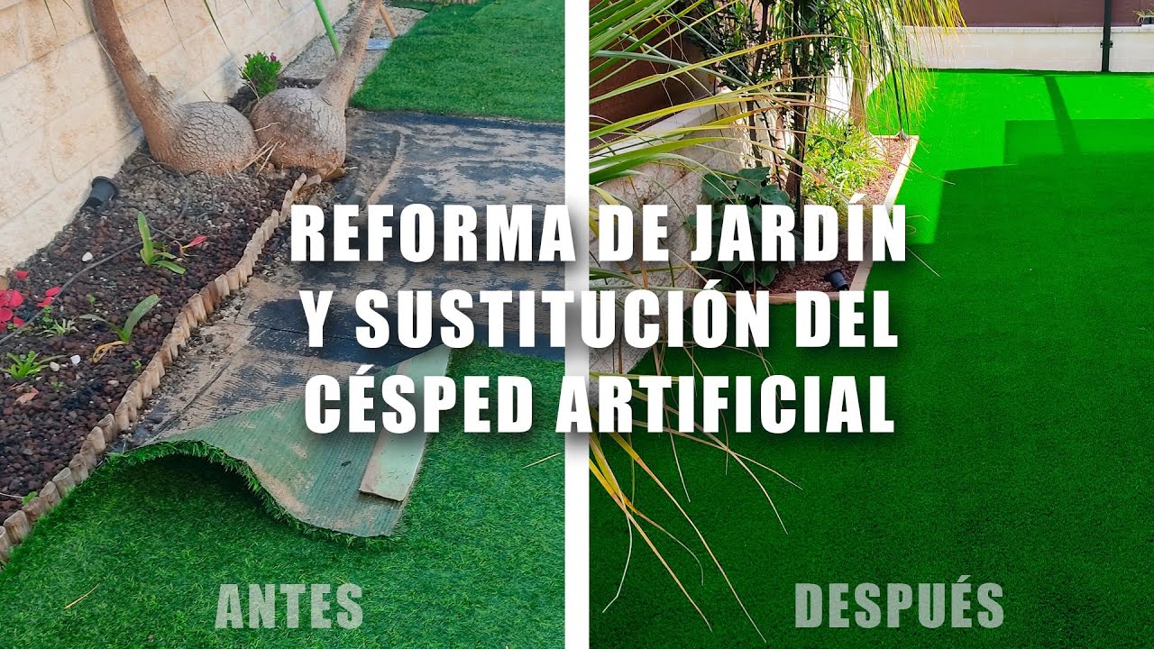 Cambio de CÉSPED ARTIFICIAL de un JARDÍN e INSTALACIÓN sobre TIERRA