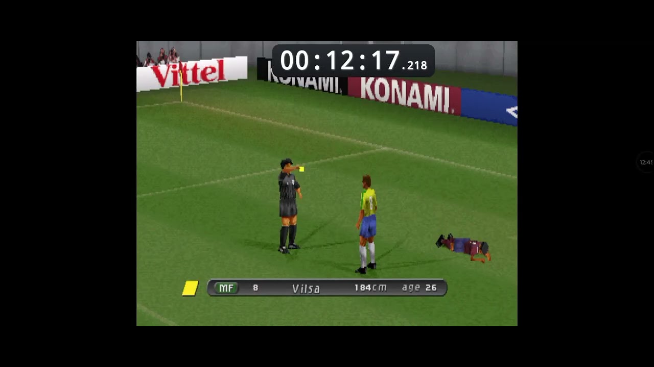Speedrun de pro evolution soccer 2 ps1 categoria copa América, tempo:19M,54S, seleção (Brasil)
