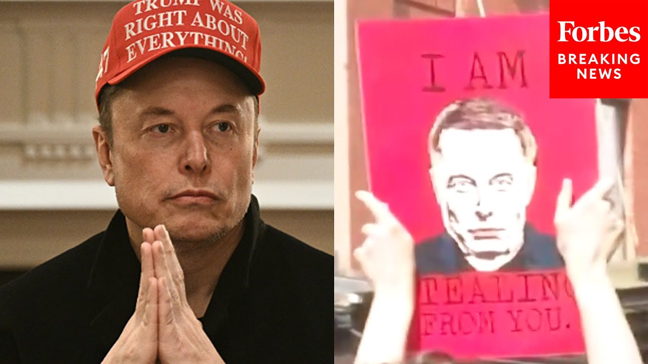 Crowds Gather In Front Of The Tesla Facility In New York City To Protest Elon Musk