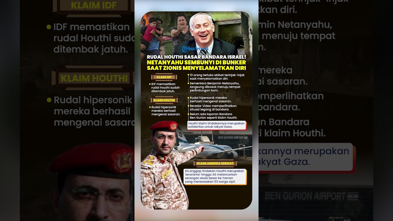 Rudal Houthi Sasar Bandara Israel! Netanyahu Sembunyi di Bunker saat Zionis Menyelamatkan Diri