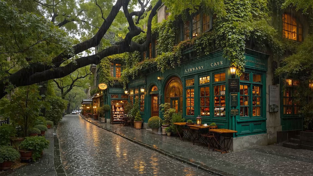 Tranquil Rainy Day at a Vintage Library Caf&eacute; 🌧️ Deep & Smooth Jazz | Rain Sounds for Focus , Relax ☕