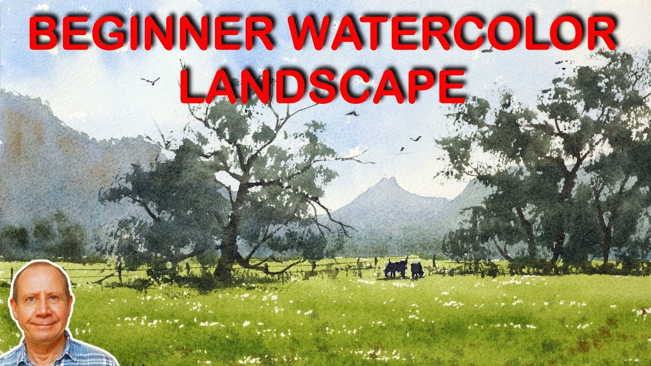 Easy beginner watercolor landscape lesson – how to add depth in watercolour landscapes.