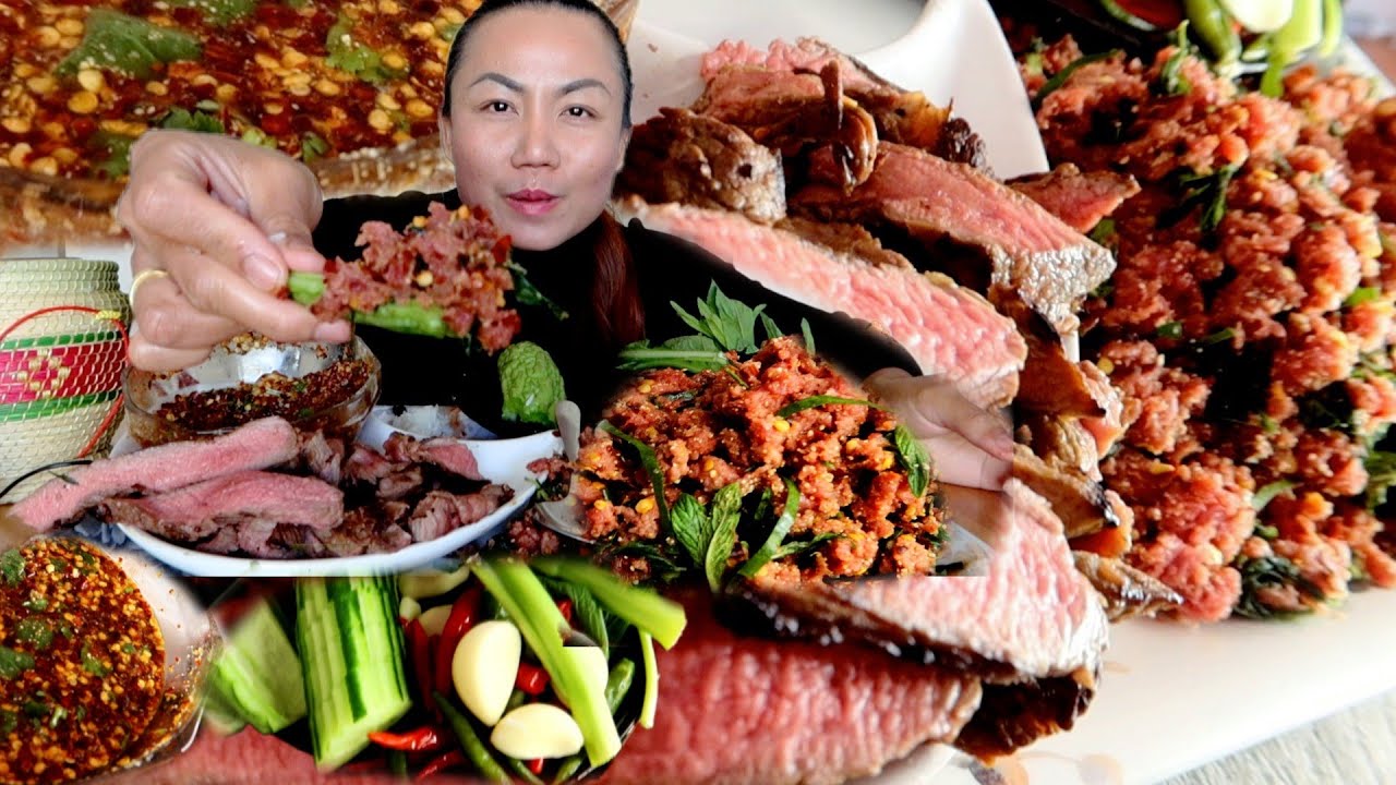 กินลาบงัว ส้มๆเผ็ดๆ  ปิ้งเสือฮ้องให้ กัดมะระขมดีขนาด แจ่วพริกปลาร้าหอมๆ แซบๆจร้า