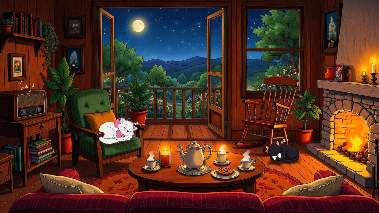 Cozy Vintage Oldies Music on a Peaceful Rainy Night with Fireplace Ambiance for Relaxation
