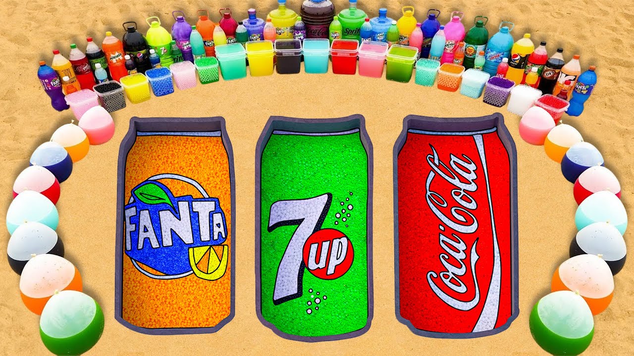 EXPERIMENT: Fanta vs 7up vs Coca Cola Can pit Eruption from Orbeez & Cement, Mtn Dew, Soda vs Mentos