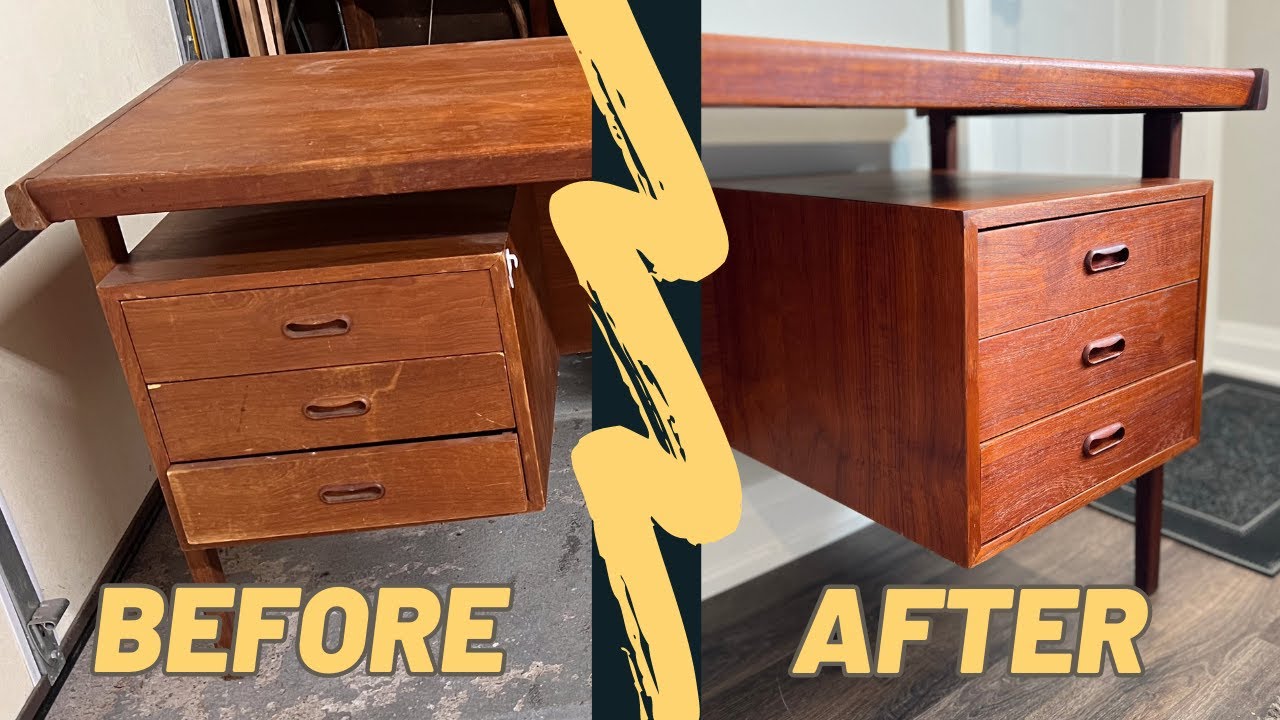 CRAZY BEFORE and AFTER Restoration of mid century TEAK DESK!