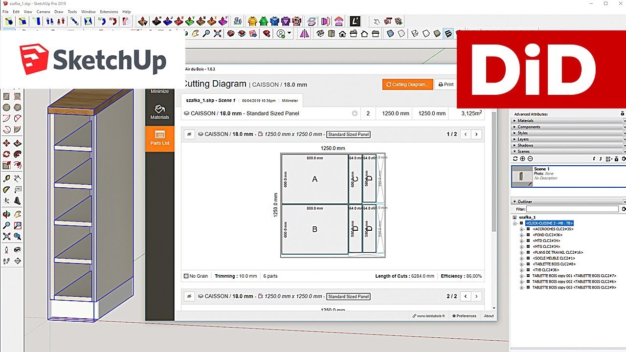 SU11. SketchUp: an automatic list of elements and slicing forms (BOM)