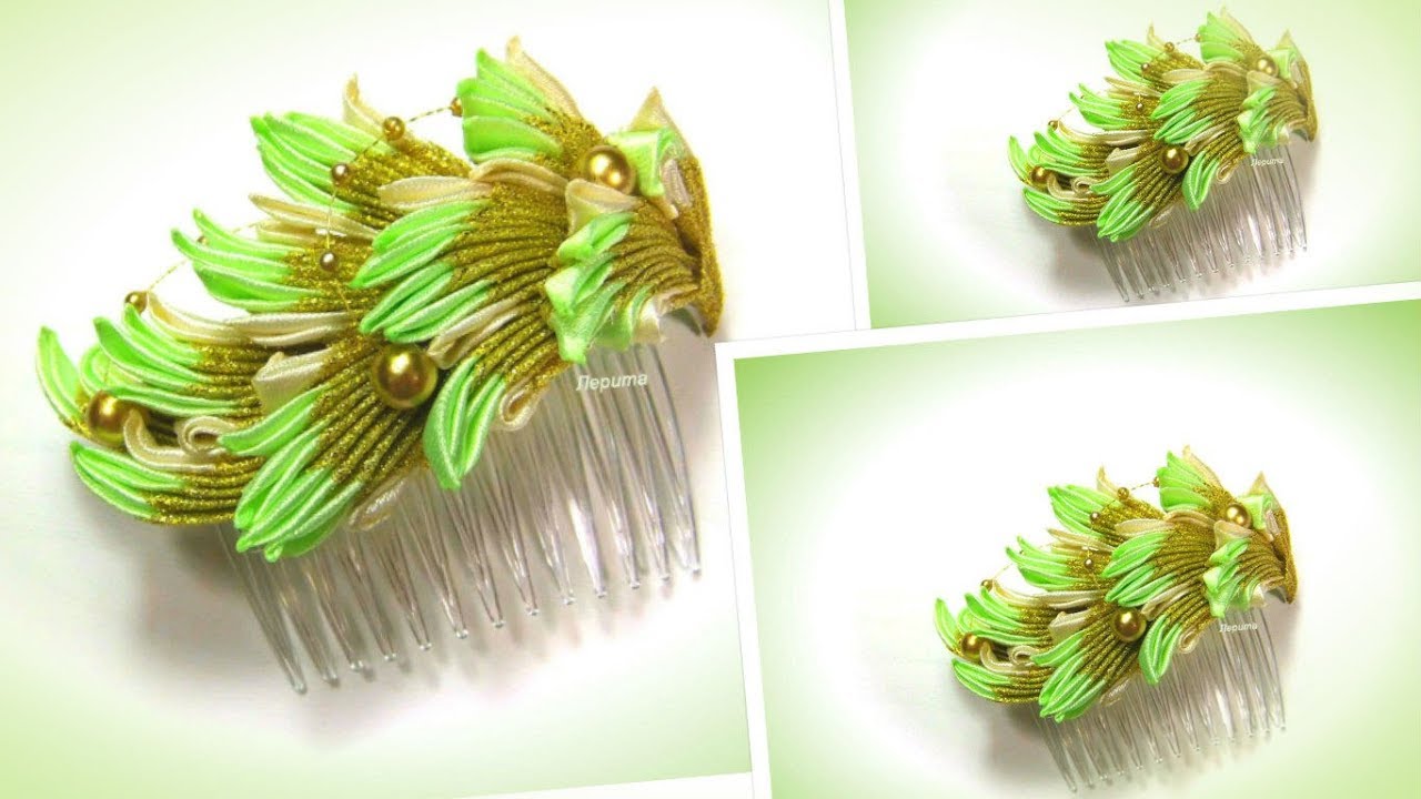 Цветы из лент, гребень канзаши, МК / DIY satin ribbon flower, kanzashi
