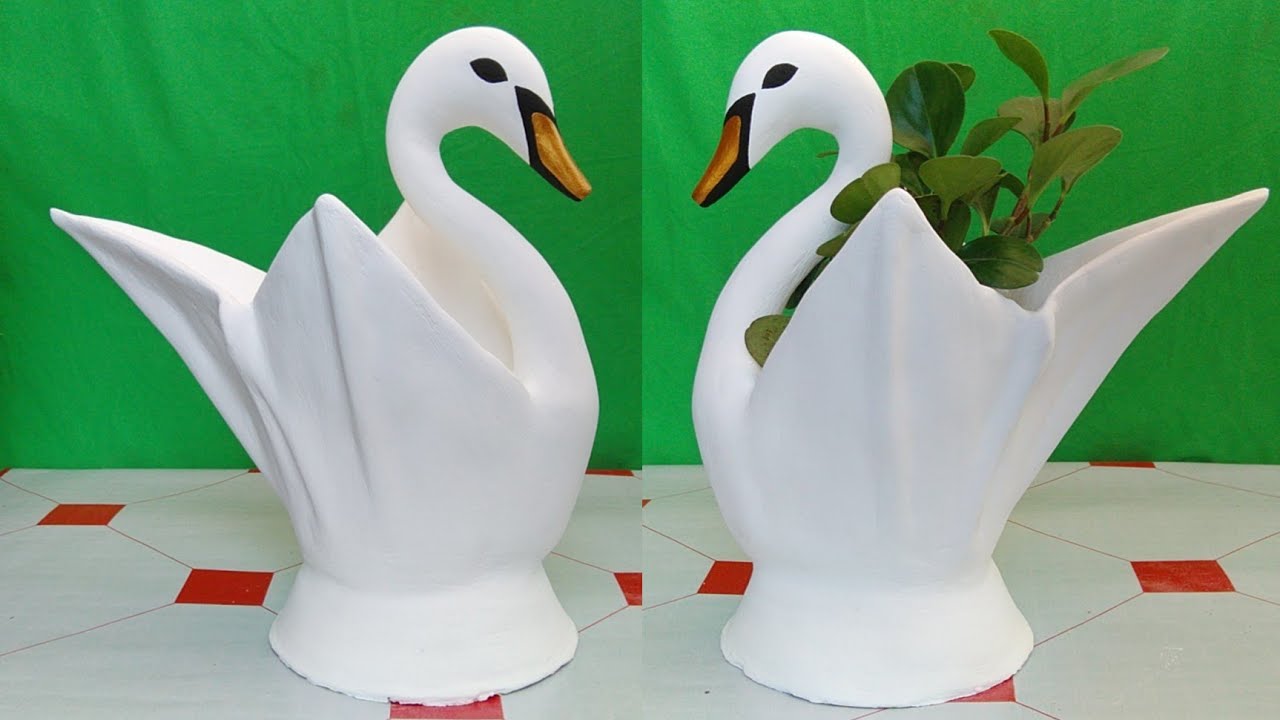 Super Unique Swan Shape Pot for Beautiful Home Planter // Making old towels and cement